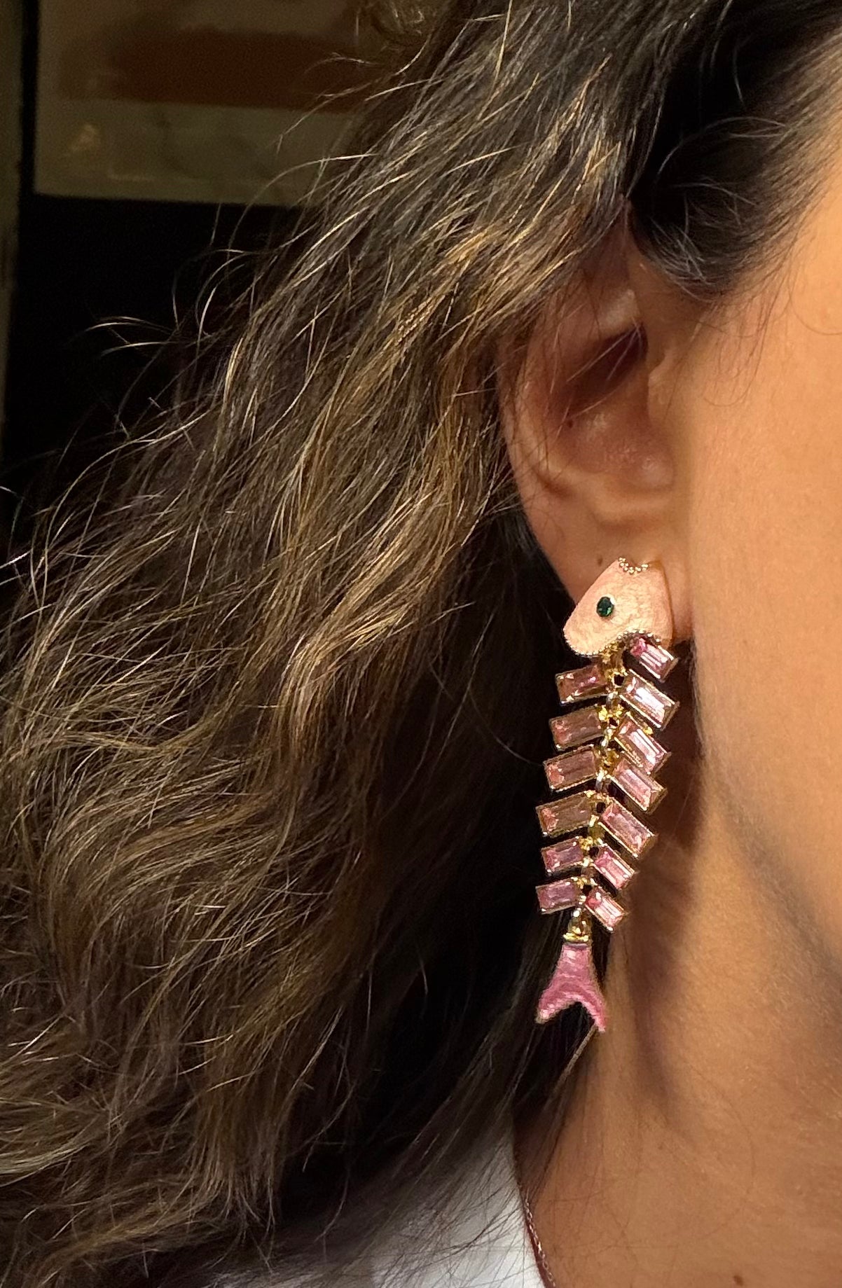 Rosequartz fishbone summer earrings