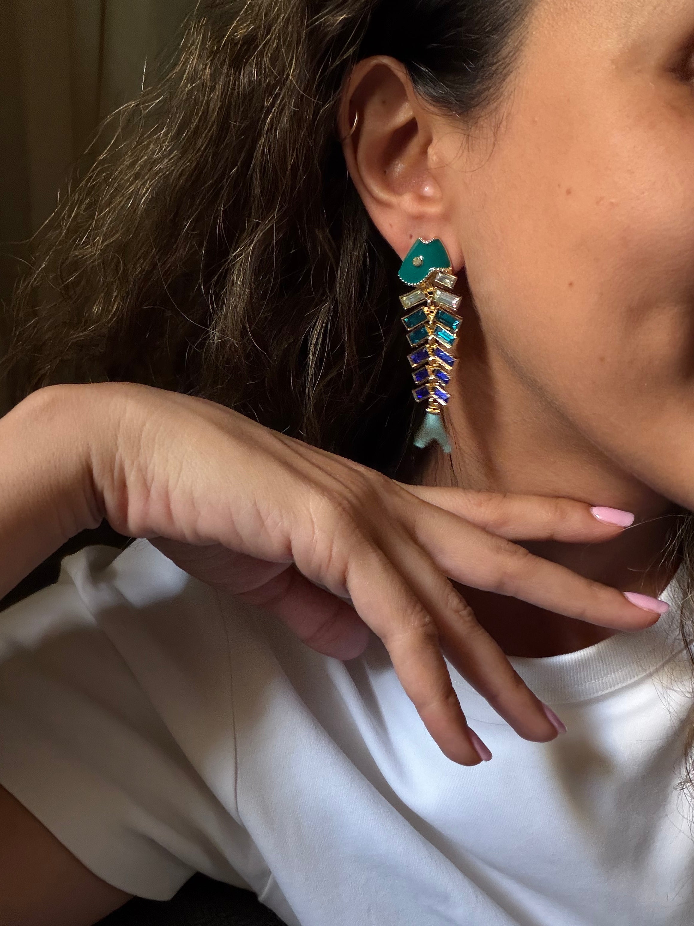 Turquoise fishbone earrings