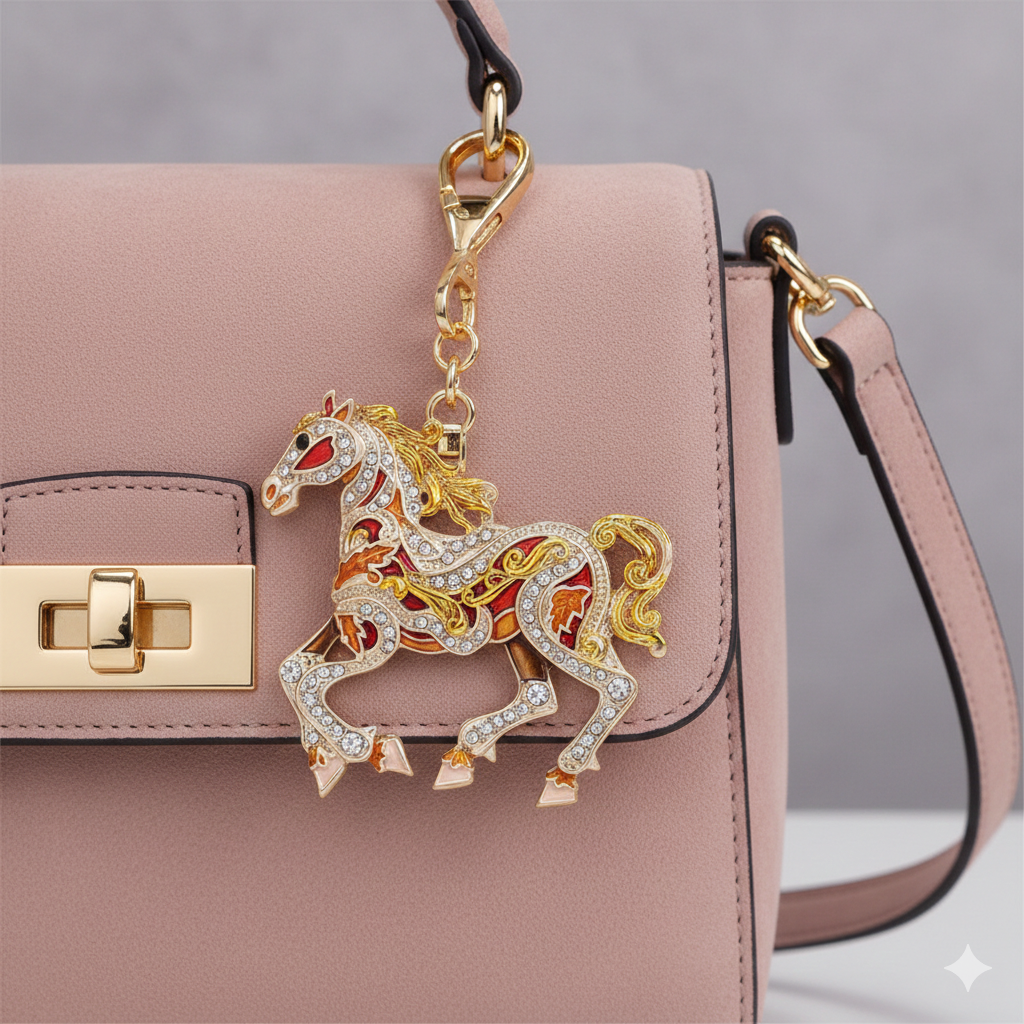 Orange Greek Horse bag charm